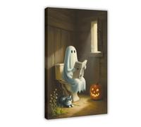 GQVCJSW Poster sur toile représentant un fantôme lisant un journal sur les toilettes (3) - Décoration pour chambre à coucher, bureau, chambre, cadeau (50 x 75 cm)