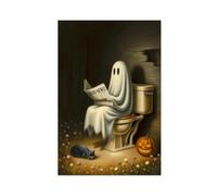 GQVCJSW Poster sur toile représentant un fantôme lisant un journal sur les toilettes (4) - Décoration pour chambre à coucher, bureau, chambre - Cadeau - 30 x 45 cm