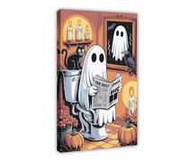 GQVCJSW Poster sur toile représentant un fantôme lisant un journal sur les toilettes (5) - Décoration pour chambre à coucher, bureau, chambre - Cadeau - 40 x 60 cm