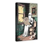 GQVCJSW Poster sur toile représentant un fantôme lisant un journal sur les toilettes (6) - Décoration murale pour salon, chambre à coucher - 50 x 75 cm