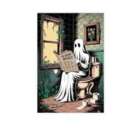 GQVCJSW Poster sur toile représentant un fantôme lisant un journal sur les toilettes - Décoration murale pour salon, chambre à coucher - 40 x 60 cm