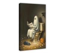 GQVCJSW Poster sur toile représentant un fantôme lisant un journal sur toilettes (4) - Décoration murale pour salon, chambre à coucher - 20 x 30 cm