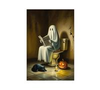 GQVCJSW Poster sur toile représentant un fantôme lisant un journal sur toilettes - Décoration murale pour salon, chambre à coucher - 20 x 30 cm