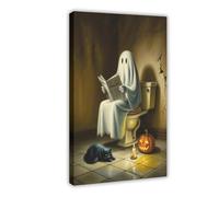 GQVCJSW Poster sur toile représentant un fantôme lisant un journal sur toilettes - Décoration murale pour salon, chambre à coucher - 30 x 45 cm