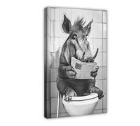GQVCJSW Poster sur toile Warthog assis sur les toilettes en train de lire un journal - Décoration pour chambre à coucher, bureau, chambre à coucher - 40 x 60 cm