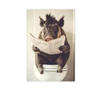 GQVCJSW Poster sur toile Warthog assis sur les toilettes, lisant un journal - Décoration pour chambre à coucher, bureau, chambre à coucher - 30 x 45 cm