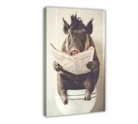 GQVCJSW Poster sur toile Warthog assis sur les toilettes, lisant un journal - Décoration pour chambre à coucher, bureau, chambre à coucher - 50 x 75 cm