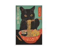 GQVCJSW Poster vintage chat nouilles ramen sur toile - Décoration murale pour salon, chambre à coucher - 30 x 45 cm