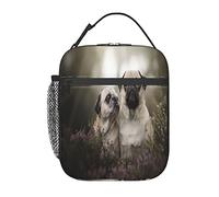 GQWJKSZ Carlin Chiens Famille Bokeh Mère et Petits Chiens Animaux Sac à Lunch, Boîte à Lunch Isolée Durable Sac Fourre-Tout Réutilisable pour Adultes Sac Isotherme Réutilisable