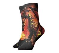 GQWJKSZ Casual Novelty Crew Chaussettes 12 pouces Dragon In Burning Volcano Full Print Jogging Running Fitness Sport Yoga Gym Fashion Sock pour hommes femmes fille garçon