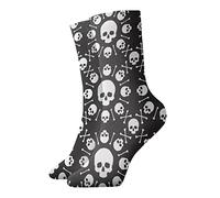 GQWJKSZ Casual Novelty Crew Chaussettes 12 pouces Funny Skull Flower Bones Full Print Jogging Running Fitness Sport Yoga Gym Fashion Sock pour hommes femmes fille garçon