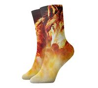 GQWJKSZ Casual Novelty Crew Chaussettes 12 pouces Wild Wolf Animal In Fire Full Print Jogging Running Fitness Sport Yoga Gym Fashion Sock pour hommes femmes fille garçon