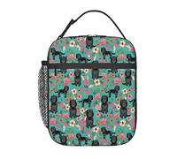 GQWJKSZ Cockapoo Floral Black Cockapoo Dogs and Florals Sac à déjeuner pour chien, boîte à déjeuner isolée durable, sac fourre-tout réutilisable pour adultes, sac isotherme réutilisable