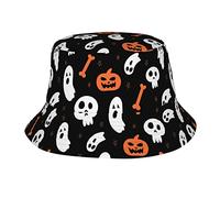 GQWJKSZ Halloween Citrouille Crâne Os Noir Blanc Fantôme Seau Chapeaux pour Femmes Hommes Unisexe Été Pêcheur Chapeaux Ados Protection Solaire Casquette Pliable Tendance Voyage Plage Vacances Cap