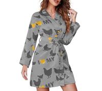 GQWJKSZ J'aime mes poulets femmes peignoir genou longue Spa Robe chemise de nuit col châle Robes légères