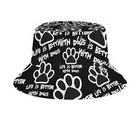 GQWJKSZ Life is Better with Dogs Chapeau Seau de Plage pour Adultes Pêcheur Chapeau de Soleil Imprimé de Voyage