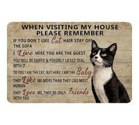 GQWJKSZ Lors de votre visite chez moi, n'oubliez pas les panneaux métalliques vintage en aluminium avec chat noir pour décoration murale de maison, 20 x 30 cm