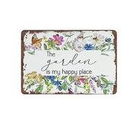 GQWJKSZ Panneau en étain en métal The Garden Is My Happy Place, affiche en étain Vintage, décoration murale, cuisine de campagne, maison, Garage, 8x12 pouces