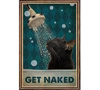 GQWJKSZ Panneau en métal rétro en forme de chat de douche, affiche à bulles de douche déshabillée de chat noir, Vintage, toilettes, grotte, Bar, maison, salle de bain, décoration murale, 8x12 pouces