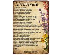 GQWJKSZ Panneau en métal rustique rétro en étain avec poème inspirant imprimé, affiche littéraire Desiderata, décoration murale de motivation, affiche vintage pour la maison, 20,3 x 30,5 cm