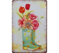 GQWJKSZ Plaque en étain pour chaussures à fleurs, panneau en métal Vintage, décoration murale rétro pour chambre à coucher, café, Bar, grotte d'homme, jardin 8x12 pouces