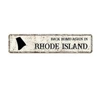 GQWJKSZ Plaque en métal « Back Home Again in Rhode Island » - Plaques vintage rétro en étain - Plaque en aluminium pour cuisine, maison, jardin, mur, bar, café, décoration 10 x 40 cm
