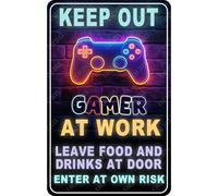 GQWJKSZ Plaque en métal humoristique pour gamer, Keepat Work, Leave Food and Drinks Door Enter Own Risk, pour garçons et hommes, décoration murale de salle de jeux, 20 x 30 cm