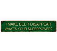 GQWJKSZ Plaque en métal « Je fais disparaître la bière » « Quel est votre super pouvoir » - Plaque vintage rétro en aluminium pour cuisine, maison, jardin, mur, bar, café, décoration 10 x 40 cm