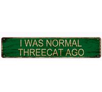 GQWJKSZ Plaque en métal « J'étais normal il y a trois chats », vintage, rétro, en aluminium, pour cuisine, maison, jardin, mur, bar, café, décoration, 10 x 40 cm