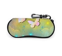 GQWJKSZ Portable Glitter Butterfly Sparkle Rainbow Lunettes de soleil colorées avec boucle de verrouillage Sac souple Ultra Light Diving Fabric Zipper Étui à lunettes