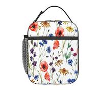 GQWJKSZ Sac à déjeuner de marguerites de chrysanthème de pavot de fleur sauvage, boîte à déjeuner isolée durable sac fourre-tout réutilisable d'adultes sac isotherme réutilisable