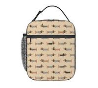 GQWJKSZ Sac à déjeuner marron avec chiens saucisses fantaisie, boîte à déjeuner isolée durable, sac fourre-tout réutilisable pour adultes, sac isotherme réutilisable