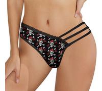 GQWJKSZ sous-vêtements Sexy en Maille avec tête de Mort et os croisés pour Femme, Culotte en T avec imprimé Pirate et Yeux de Mauvaises Herbes