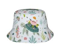 GQWJKSZ Tortue et Sea Life Motif Floral Bucket Chapeaux pour Femmes Hommes Unisexe Été Pêcheur Chapeaux Ados Protection Solaire Casquette Pliable Tendance Voyage Plage Vacances Cap Noir
