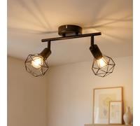 Gr4tec Plafonnier 2 Spots Orientable, Luminaire Plafonnier Industriel E14, Rampe Spots et Rails de Spot Noir, Applique Murale Spot de Plafond pour Cuisine Chambre Couloir, Sans Ampoule