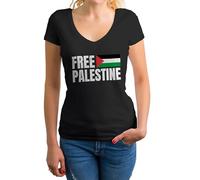 GR8Shop Free Palestine Fight Flag Chemise Femme col V Noir Size XXL