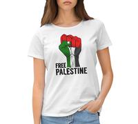 GR8Shop Free Palestine Flag Fist Gaza T-Shirt Femme Blanc Size S