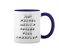 GR8Shop Friends Eat Like Joey Dress Like Rachel Cook Like Monica Blanc tasse de café avec le bleu et poignée Rim Mug
