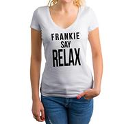 GR8Shop Friends Frankie Say Relax TV Show Chemise Femme col V Blanc Size L