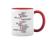 GR8Shop Greys Anatomy Characters Vertical Blanc tasse à café avec Red Rim et poignée Mug