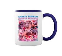GR8Shop Hippo Moo Deng Baby Supremacy Hippopotamus Blanc tasse de café avec le bleu et poignée Rim Mug