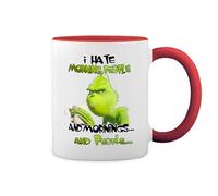 GR8Shop I Hate Morning People And Mornings And People Grinch Blanc tasse à café avec Red Rim et poignée Mug