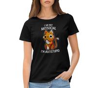 GR8Shop I'm Not Antisocial I'm AntiStupid Funny T-Shirt Femme Noir Size M