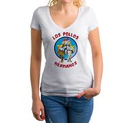 GR8Shop Los Pollos Restaurant Hermanos Bad Breaking Chemise Femme col V Blanc Size L