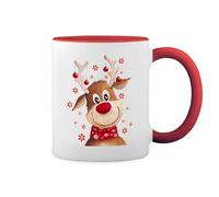 GR8Shop Rudolph Santa Claus Reindeer Deer Christmas Vintage New Trend Fun Lustig Blanc tasse à café avec Red Rim et poignée Mug