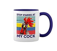 GR8Shop Stop Staring At My Cock Blanc tasse de café avec le bleu et poignée Rim Mug