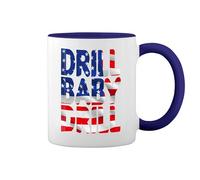 GR8Shop Trump Drill Baby Drill Blanc tasse de café avec le bleu et poignée Rim Mug