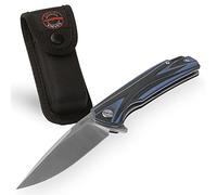 GRAAL KNIVES -BIG SCOUT BLEU Couteau pliant de Randonnée, Bivouac, Lame en Acier D2,manche en G10 avec super grip et idéal en milieu humide Livré avec étui en cordura orientable.