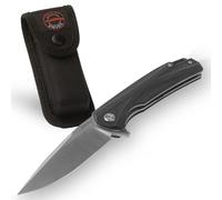 GRAAL KNIVES -BIG SCOUT NOIR Couteau pliant de Randonnée, Bivouac, Lame en Acier D2,manche en G10 avec super grip et idéal en milieu humide Livré avec étui en cordura orientable.