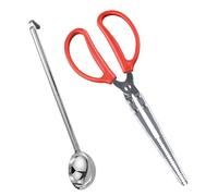 Grabber De Bûches De Feu - Pelle Granulaire À Charbon À Long Manche, Pinces De Ciseaux En Acier Inoxydable Pinces De Cuisson À Poignées Douces Avec Poignées À Feu Extérieures Outil À Charbon De Bois A